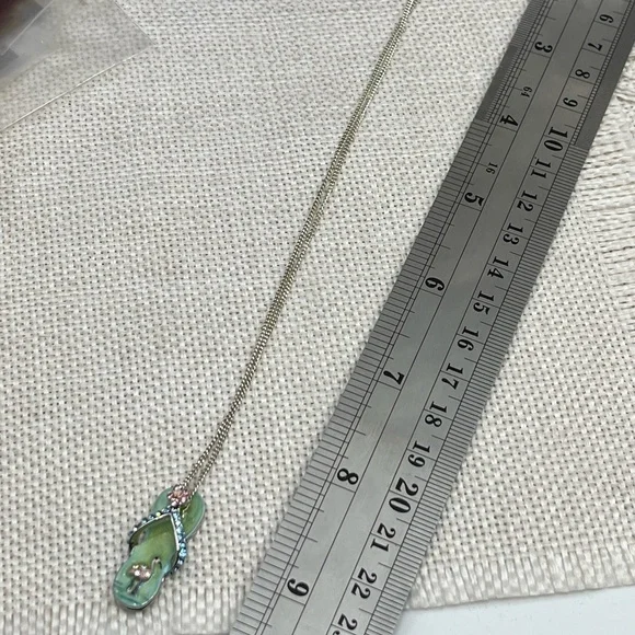 Vintage Sterling Silver Flip-Flop Pendant Necklace with Flamingo & Crystals, 18” - Picture 4 of 15